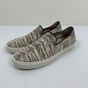 Rothys The Sneaker Sand Zebra Tan Black Knit Slip On Shoes Womens 9.5